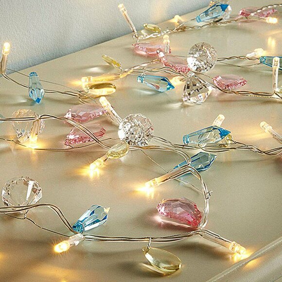 NEW Bohemian Fairy Gem Crystal-Cut LED Remote String Lights Wall Dorm Boho Decor - Picture 7 of 12